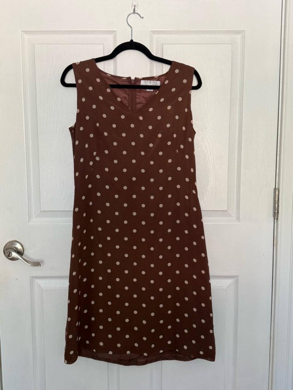 Shomi Petite Brown Polka Dot Silk Dress Size 8 Sleeveless Mini Dress